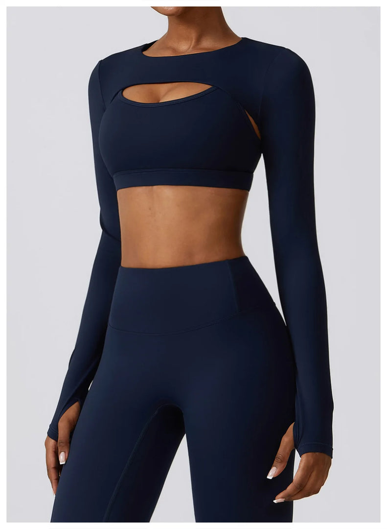 Contoured Interwoven Athleisure Long Sleeve Yoga Ensemble