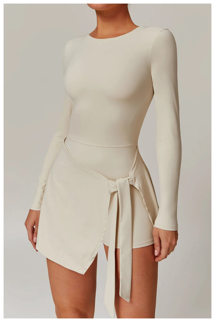 Backless Long Sleeve Contoured Bodysuit Jumpsuit