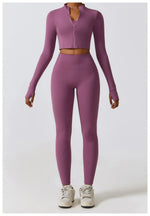 Load image into Gallery viewer, Contoured Interwoven Athleisure Long Sleeve Yoga Ensemble
