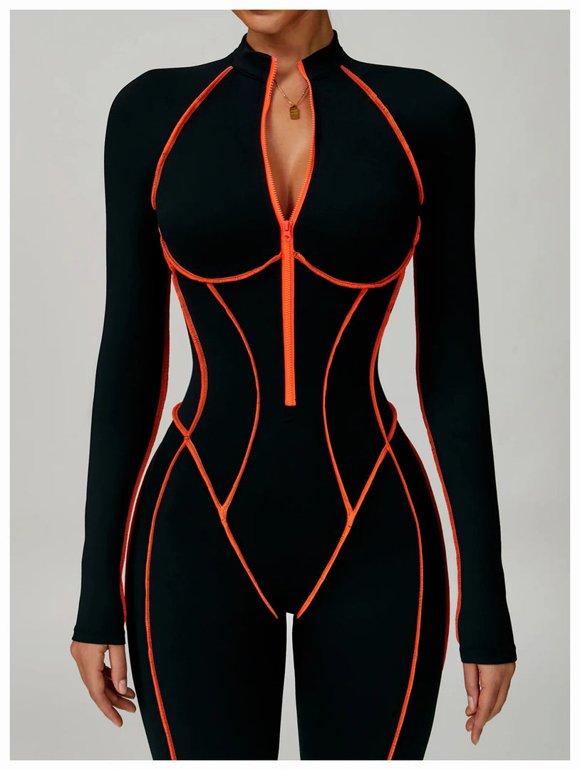 Premium Contour Seamless Breathable Jumpsuit With Front Zip