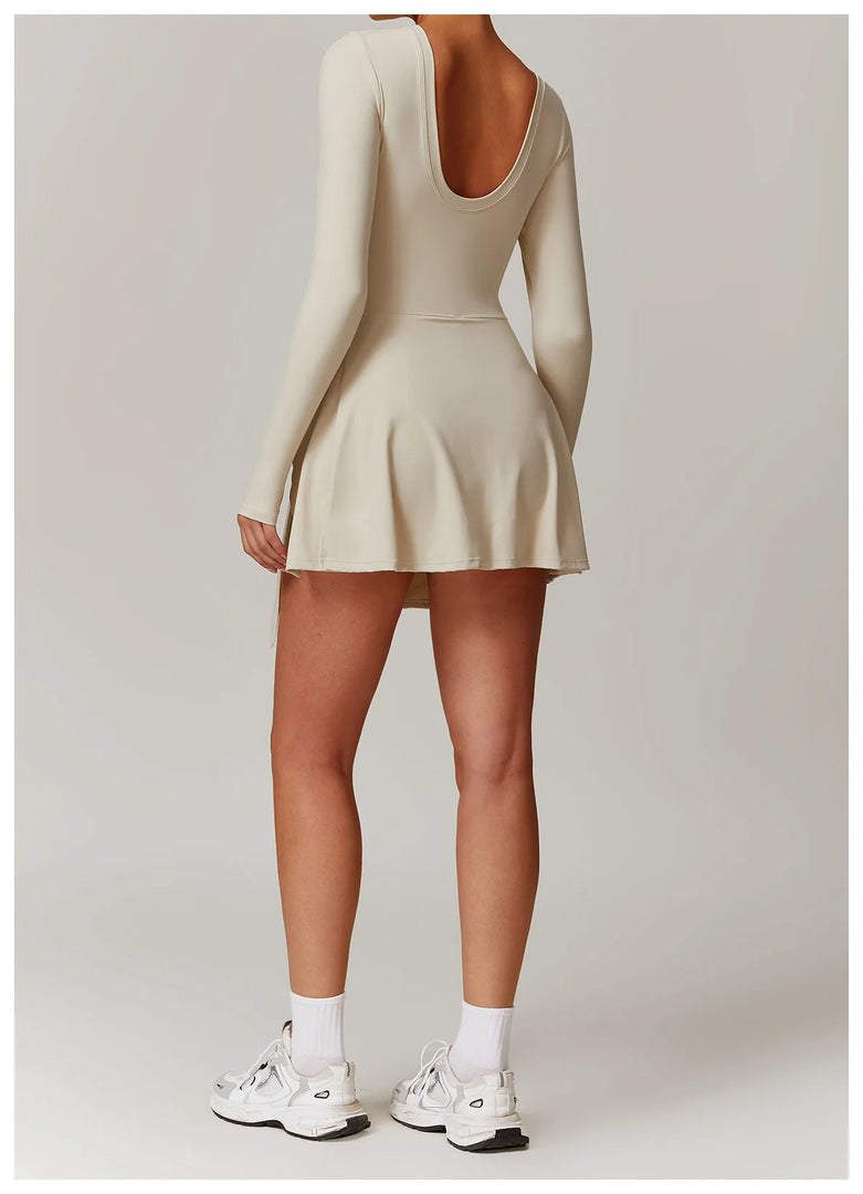 Backless Long Sleeve Contoured Bodysuit Jumpsuit
