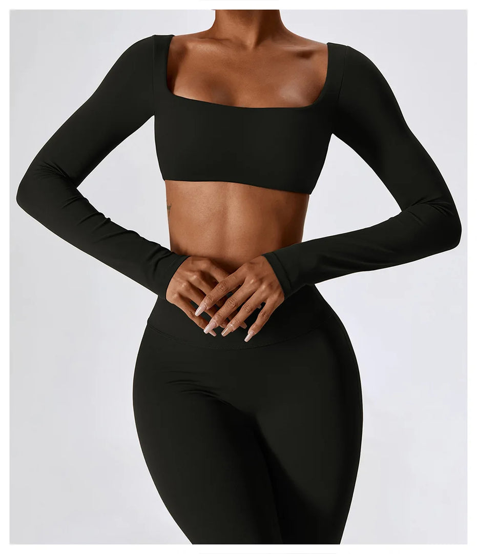 Contour Seamless Crop Yoga Performance Wear Long Sleeve