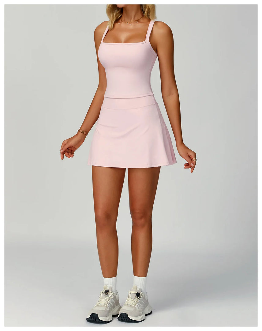 Contoured Performance Yoga Shorts Skirt Set Nylon Fabric