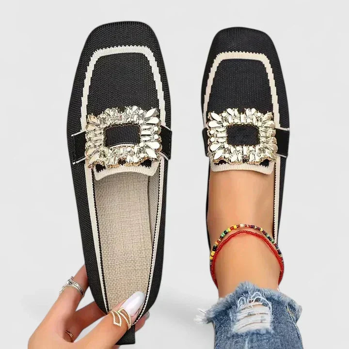 Women's Mules Rhinestone Buckle Square Toe Slip On Style