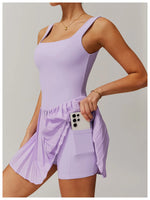 Load image into Gallery viewer, Luxurious Contoured Yoga Jumpsuit With Pleated Skirt Set
