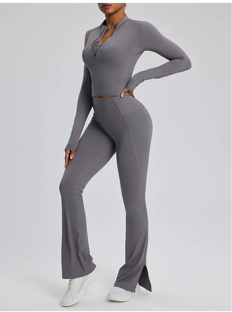 Contour Stretch Athleisure Bell Bottoms Set Nylon Spandex