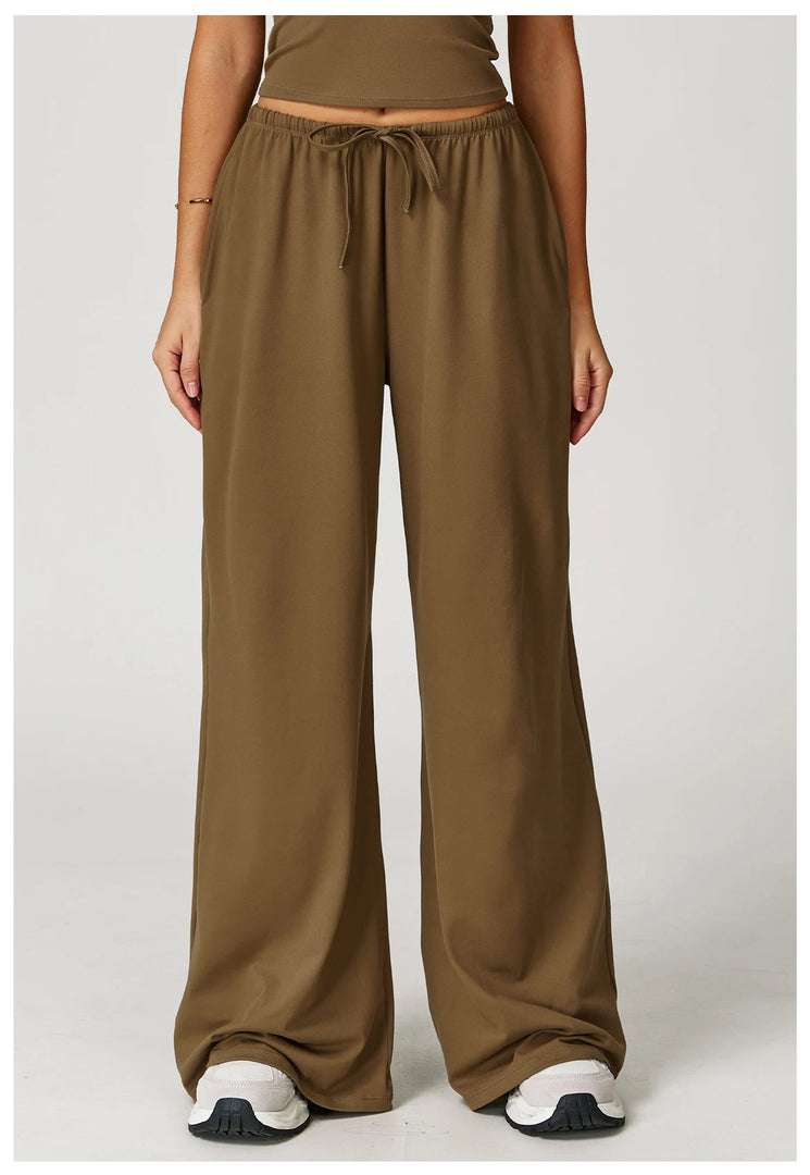 Breathable Contour Drawstring Wide Leg Athletic Pants