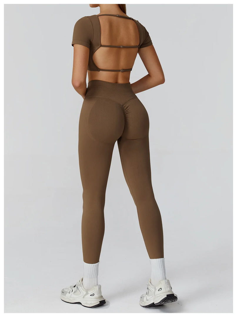 Seamless Premium Athleisure 2 Piece Leggings Set Nylon