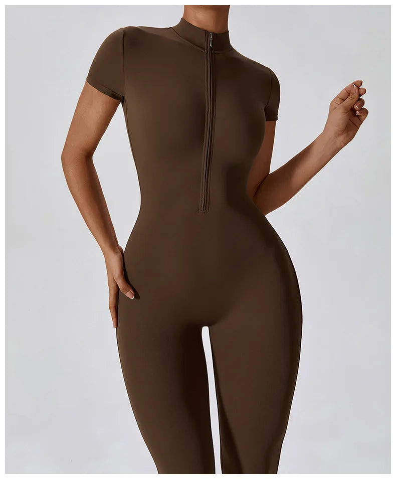 Seamless One Piece Yoga Bodysuit Zippered Breathable