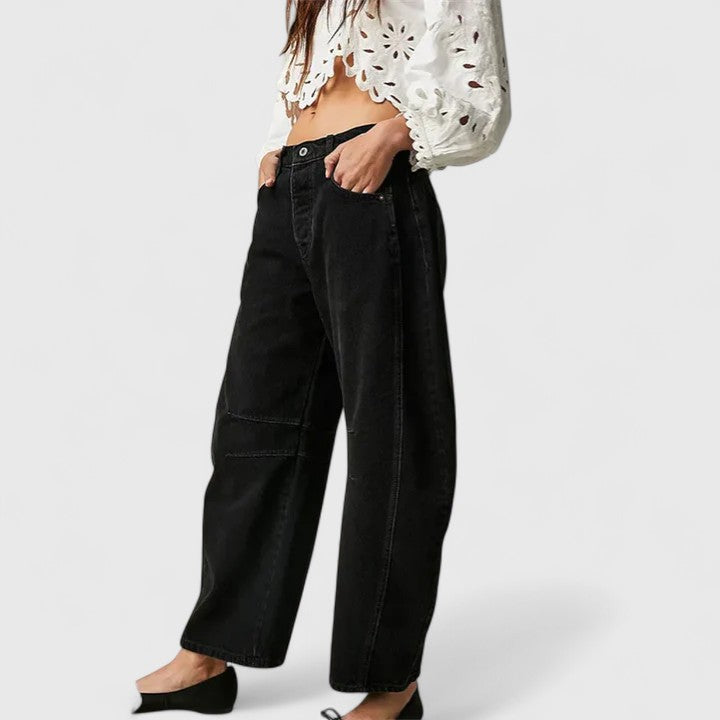 Women's Black Jeans High Waist Relaxed Barrel Leg Curved Style