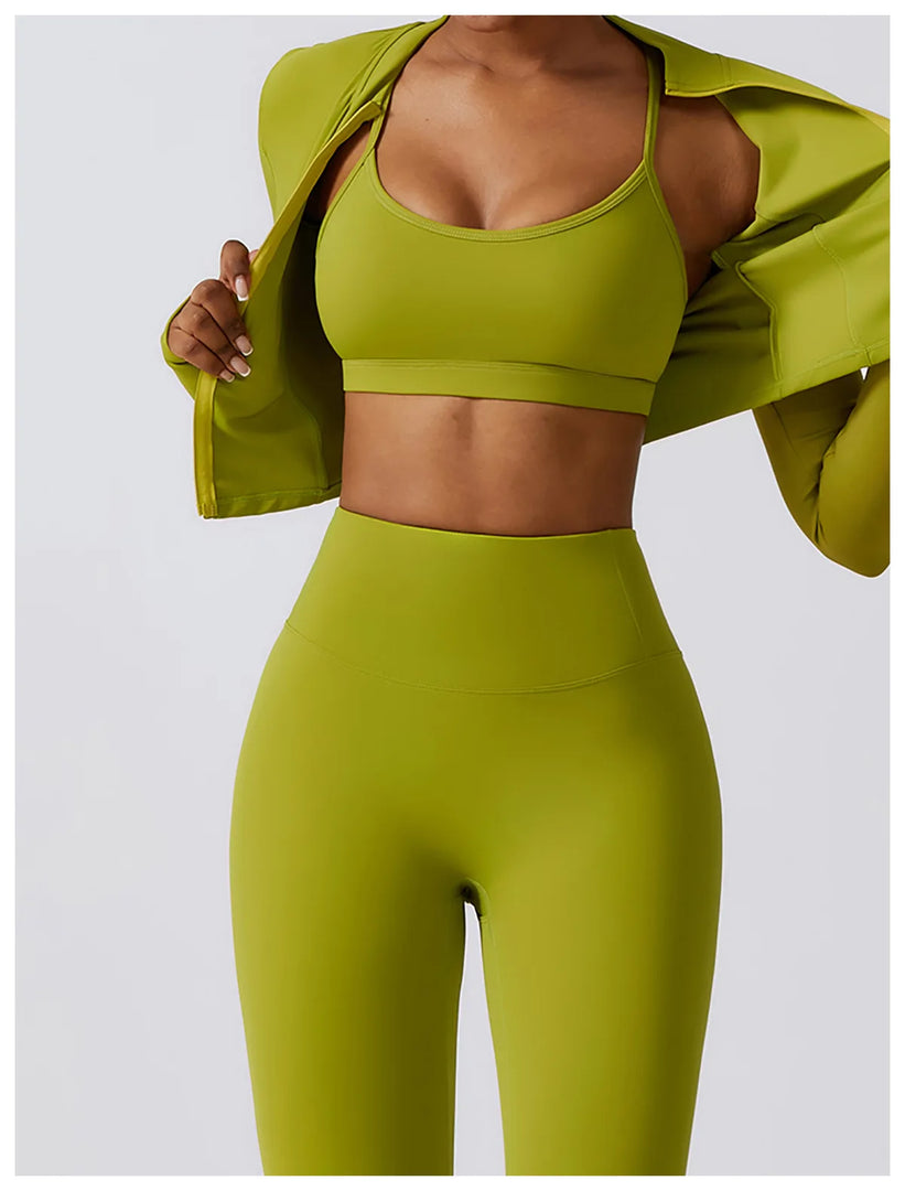 Contoured Interwoven Athleisure Long Sleeve Yoga Ensemble