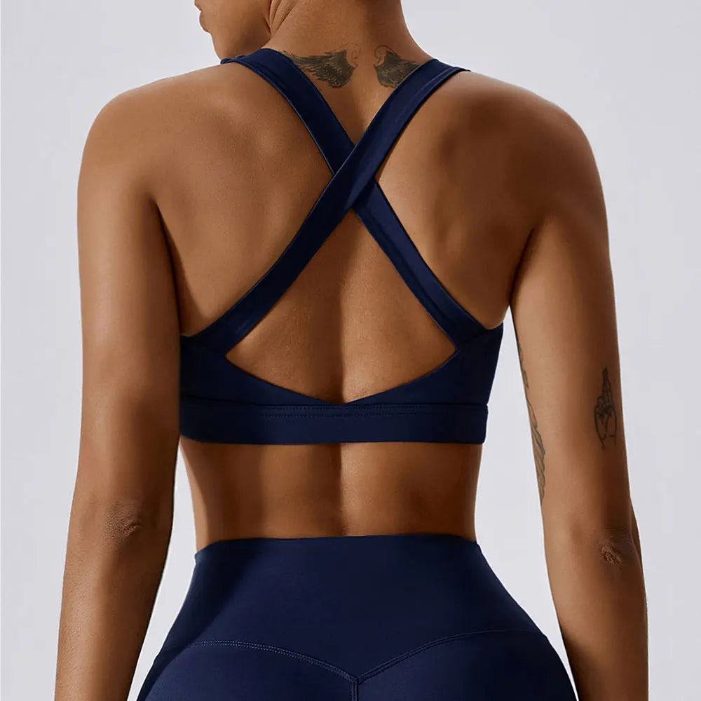 Crossed Shoulder Strap Yoga Bra Premium Nylon Spandex