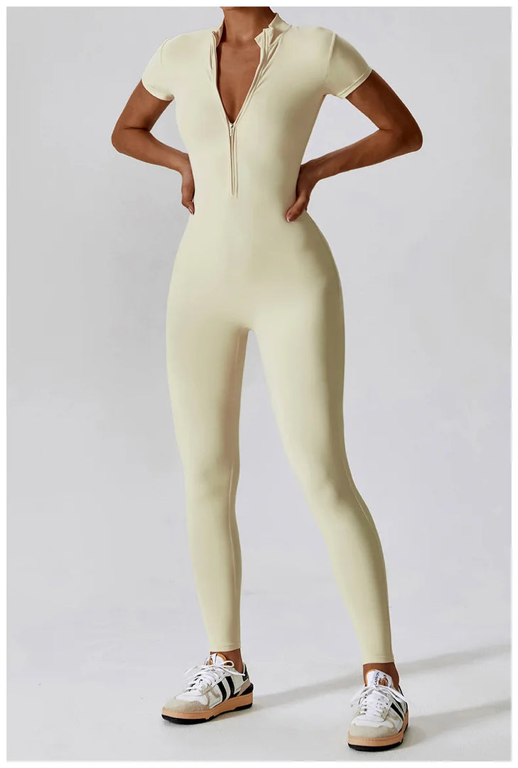 Seamless One Piece Yoga Bodysuit Zippered Breathable