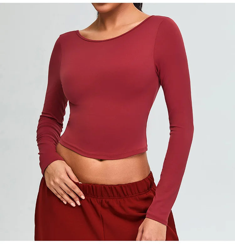 Soft Backless Sculpted Athleisure Crop Top With Sleeves
