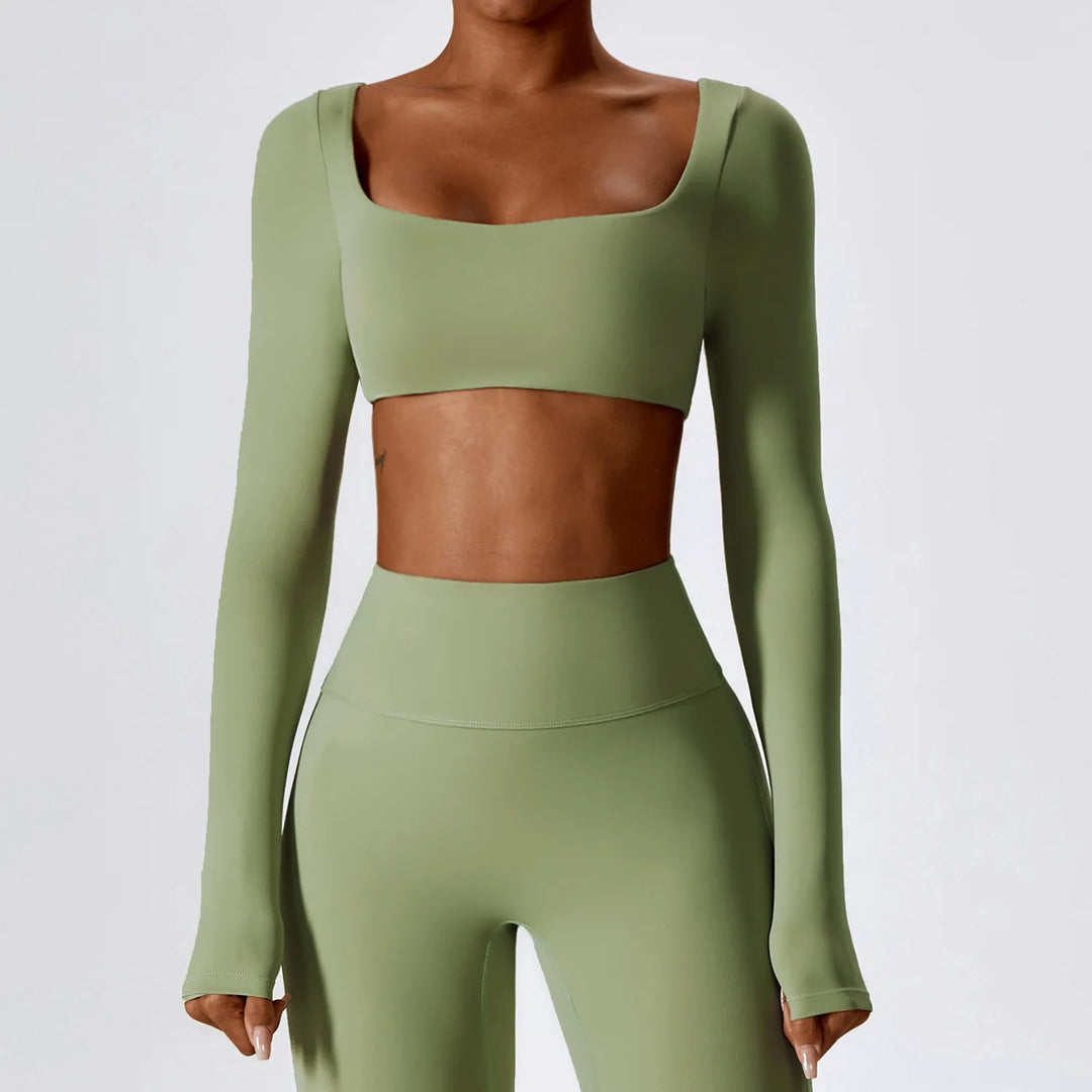 Contour Seamless Crop Yoga Performance Wear Long Sleeve