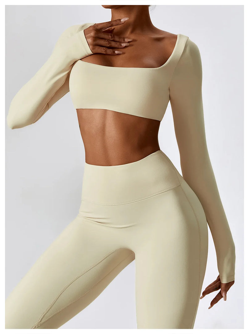 Contour Seamless Crop Yoga Performance Wear Long Sleeve