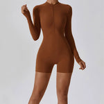 Load image into Gallery viewer, Zippered Long Sleeve Contour Yoga Jumpsuit Performance
