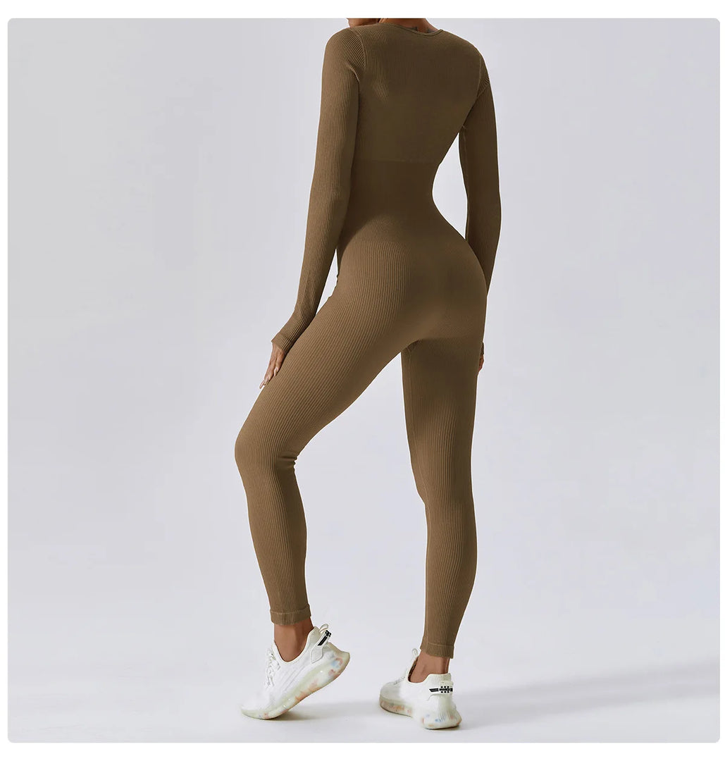 Seamless Contouring Yoga Bodysuit With Long Sleeves