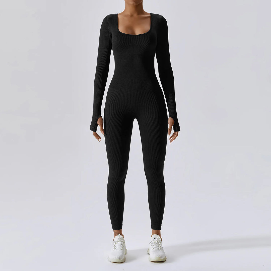 Seamless Contouring Yoga Bodysuit With Long Sleeves