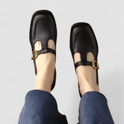 Women's Mary Jane Shoes Buckle Strap Square Toe Flat Style