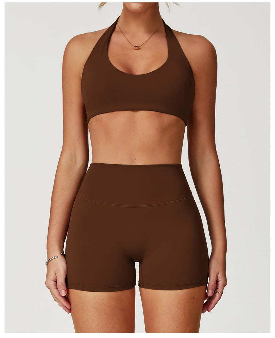 Contour Seamless Yoga Bra Hanging Neck Nylon Spandex