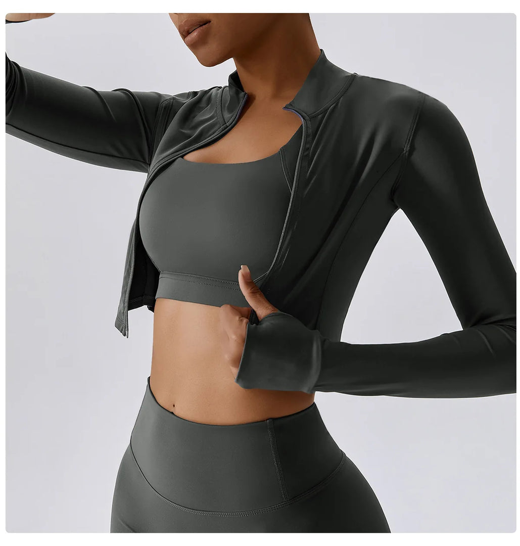 Luxurious Contoured Yoga Jacket With Nylon Zip Front