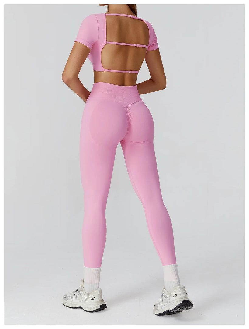 Seamless Premium Athleisure 2 Piece Leggings Set Nylon