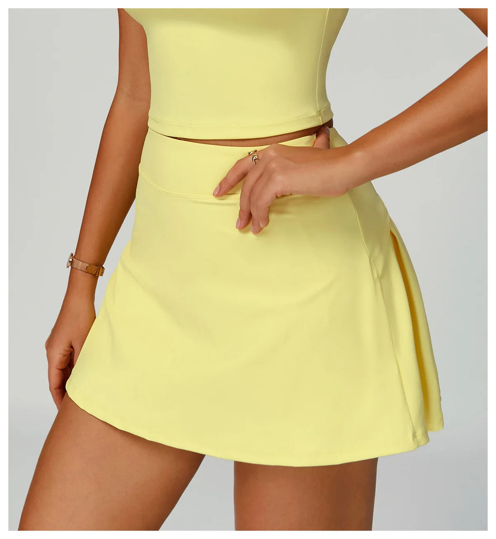 Contoured Performance Yoga Shorts Skirt Set Nylon Fabric