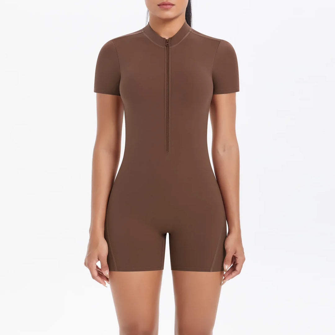 Light Weight Zippered Short Sleeve Jumpsuit Nylon Fabric