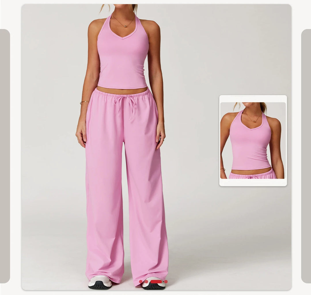 Breathable Contour Drawstring Wide Leg Athletic Pants