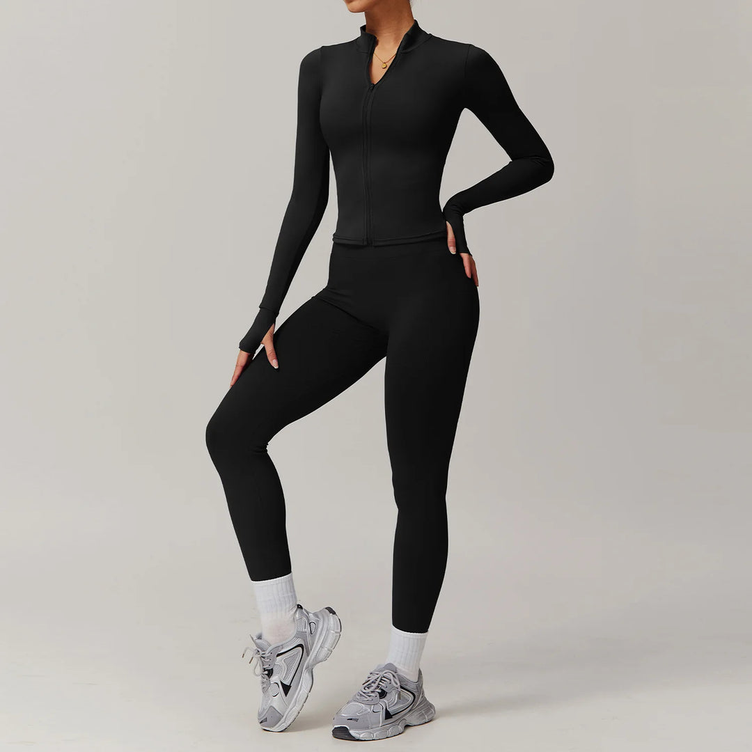 Performance Contoured Zippered Yoga Outfit Long Sleeve