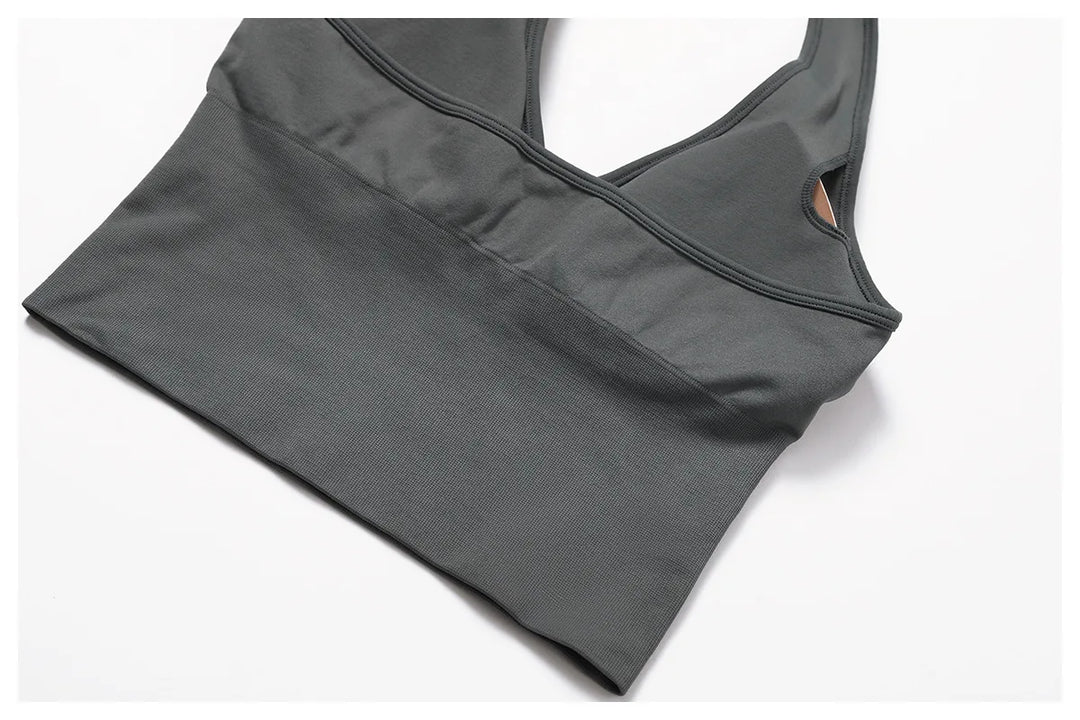 Luxurious Hanging Neck Seamless Sports Bra Nylon Spandex