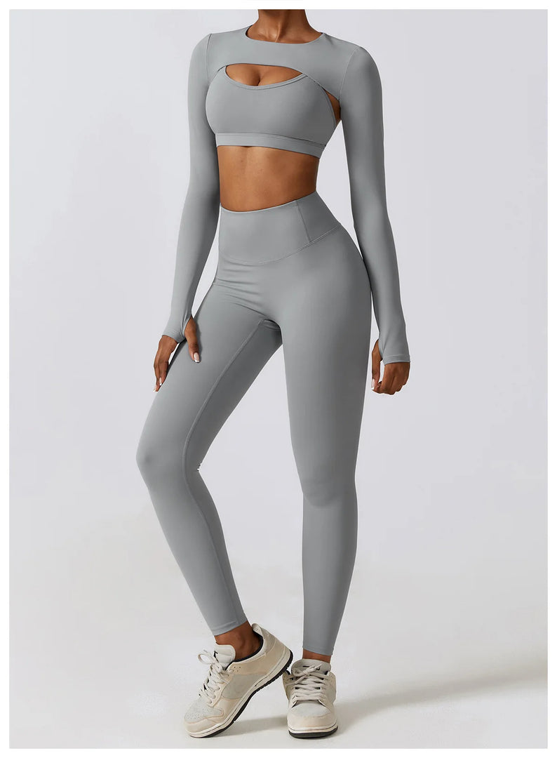 Contoured Interwoven Athleisure Long Sleeve Yoga Ensemble