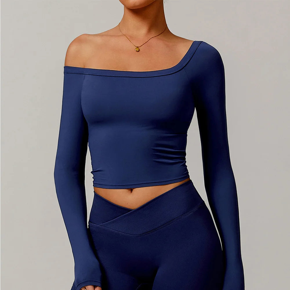 Performance Contour Knit Long Sleeve Yoga Top Nylon Spandex