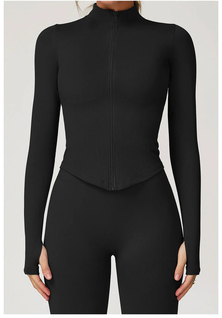 Seamless Contour Yoga Top With Zippered Long Sleeve