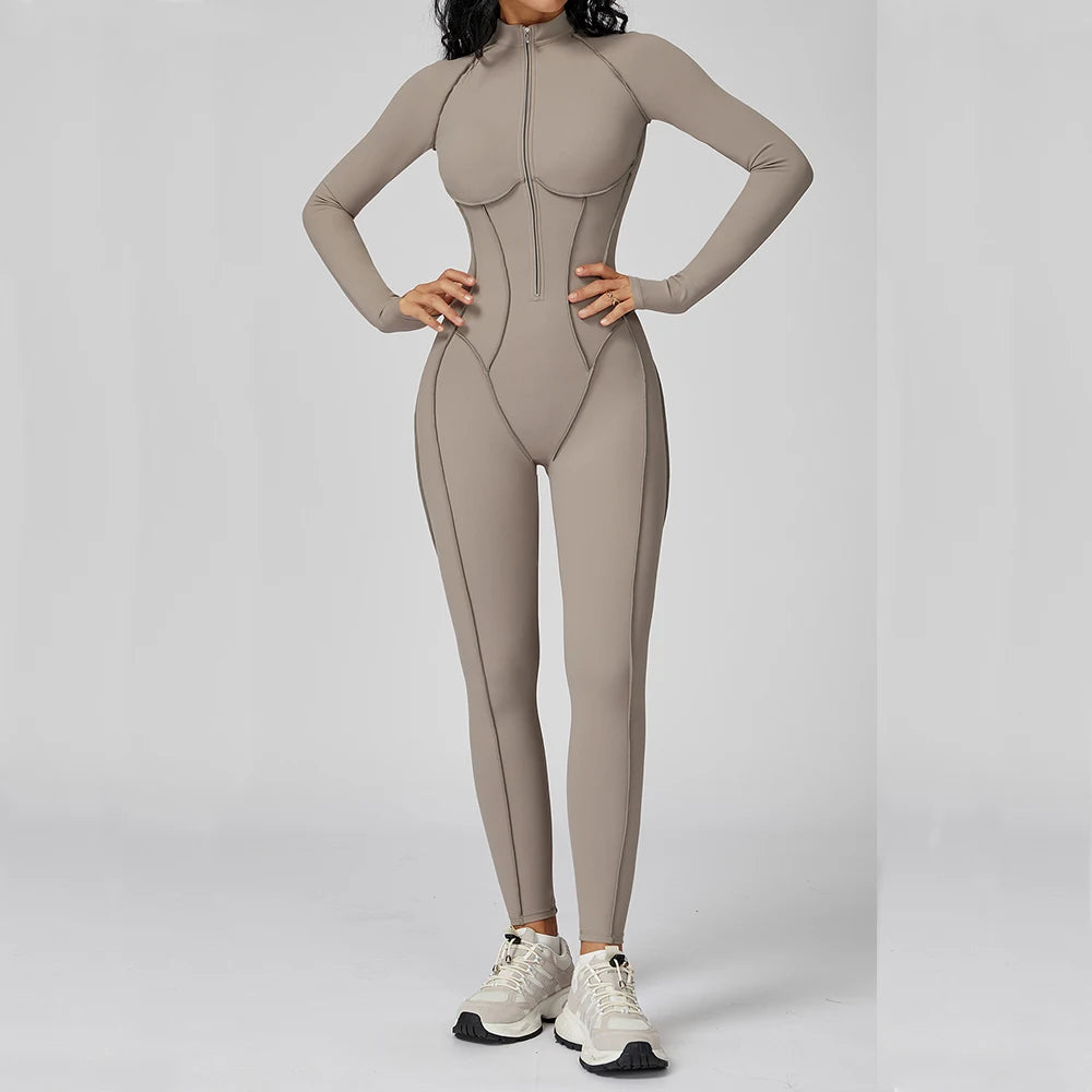 Seamless Zippered Yoga Jumpsuit With High Elasticity