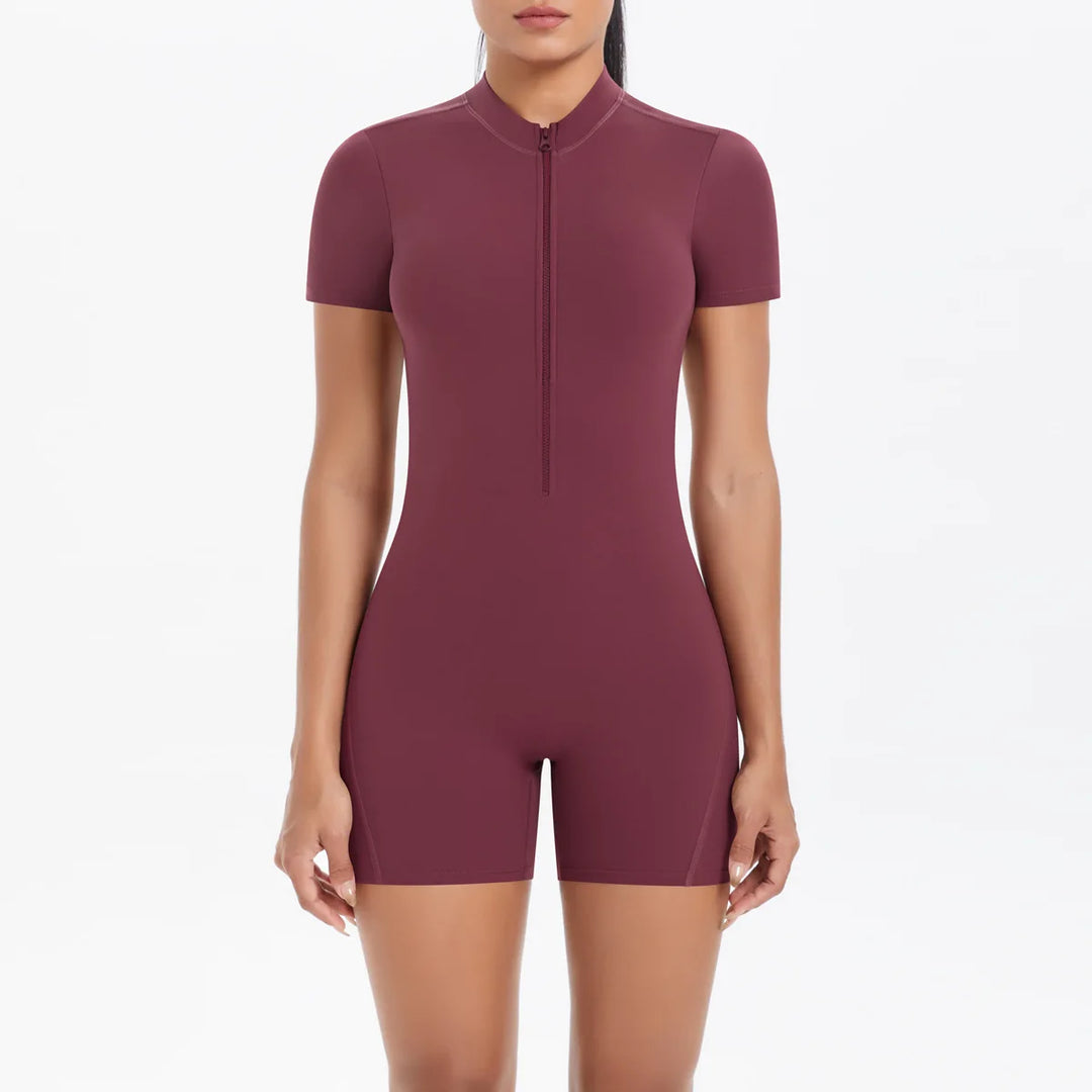 Light Weight Zippered Short Sleeve Jumpsuit Nylon Fabric