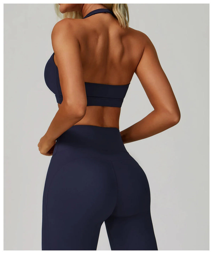 Ribbed Breathable Hanging Neck Sports Bra Performance