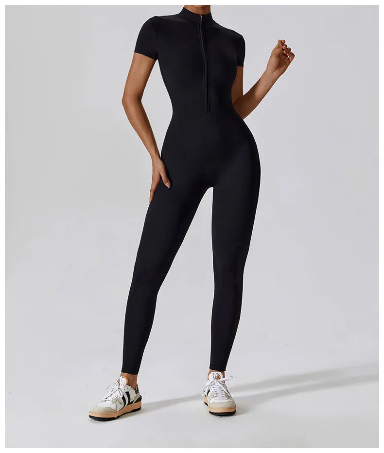 Seamless One Piece Yoga Bodysuit Zippered Breathable