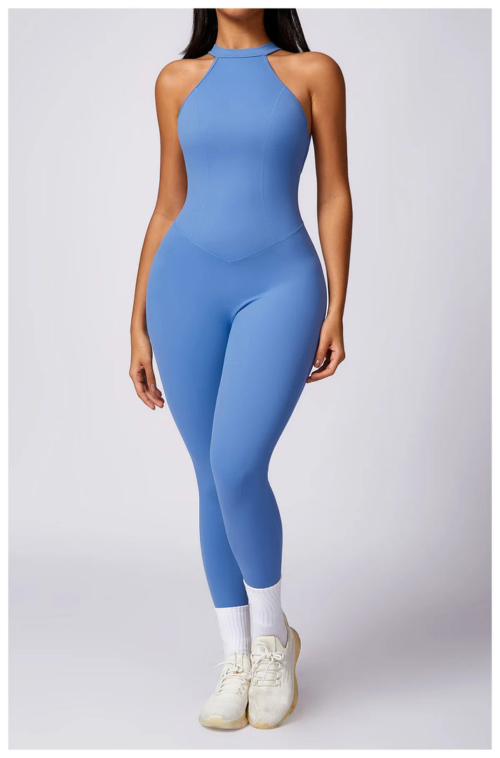 Backless Contour Jumpsuit Set with Seamless Performance