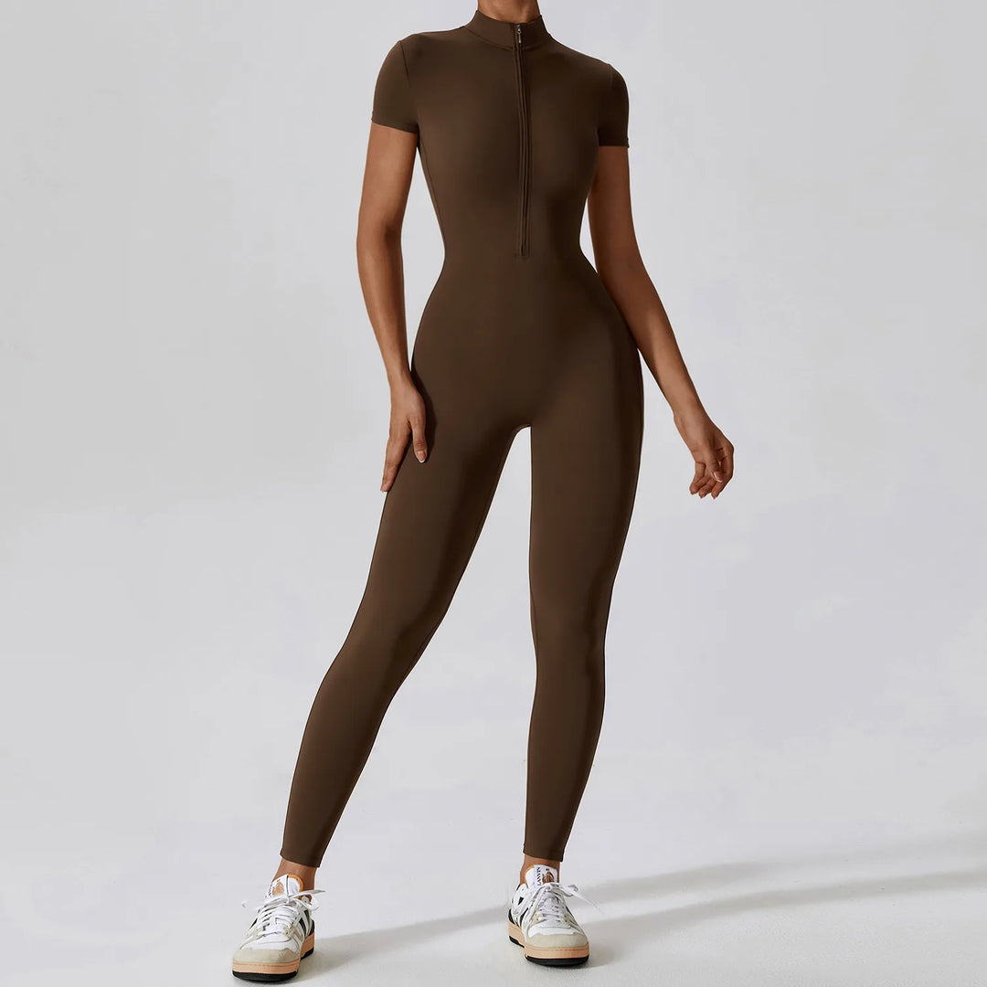 Seamless One Piece Yoga Bodysuit Zippered Breathable