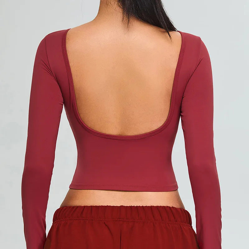 Soft Backless Sculpted Athleisure Crop Top With Sleeves