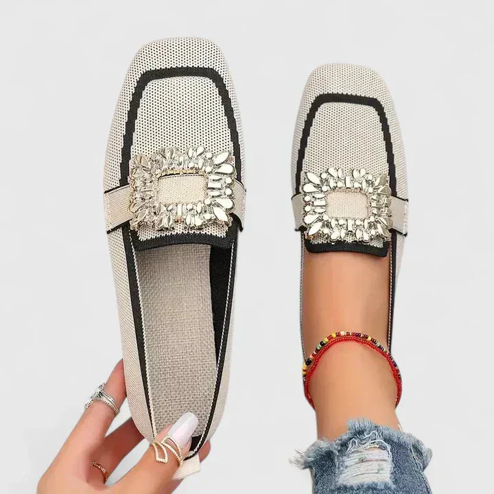 Women's Mules Rhinestone Buckle Square Toe Slip On Style