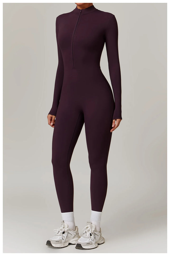 Zippered Contour Yoga Romper With Ultra Compression