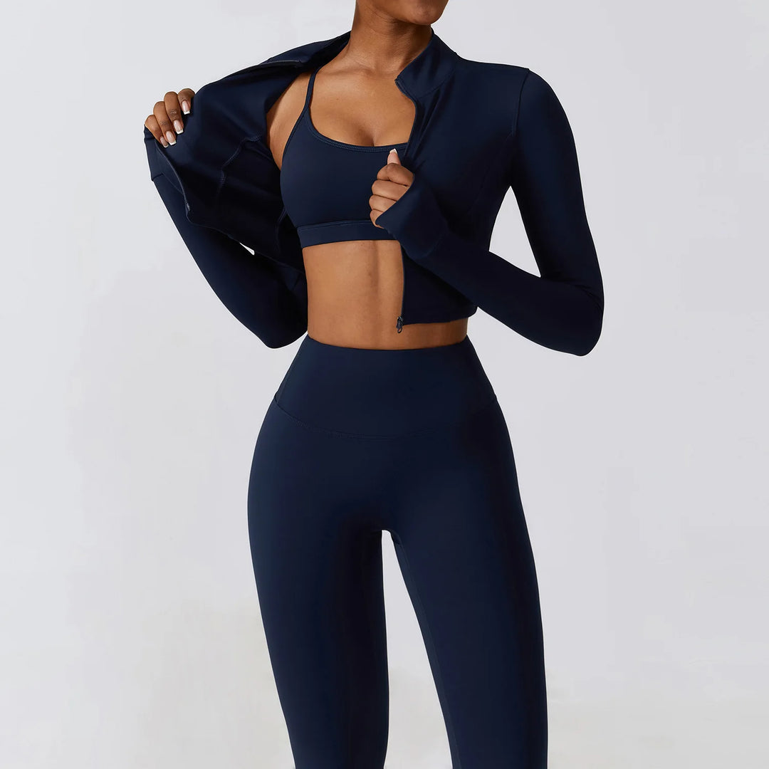 Contoured Interwoven Athleisure Long Sleeve Yoga Ensemble