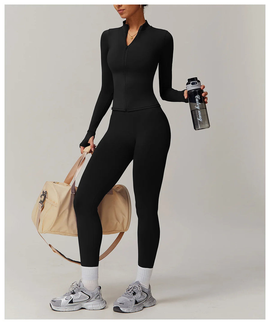 Performance Contoured Zippered Yoga Outfit Long Sleeve