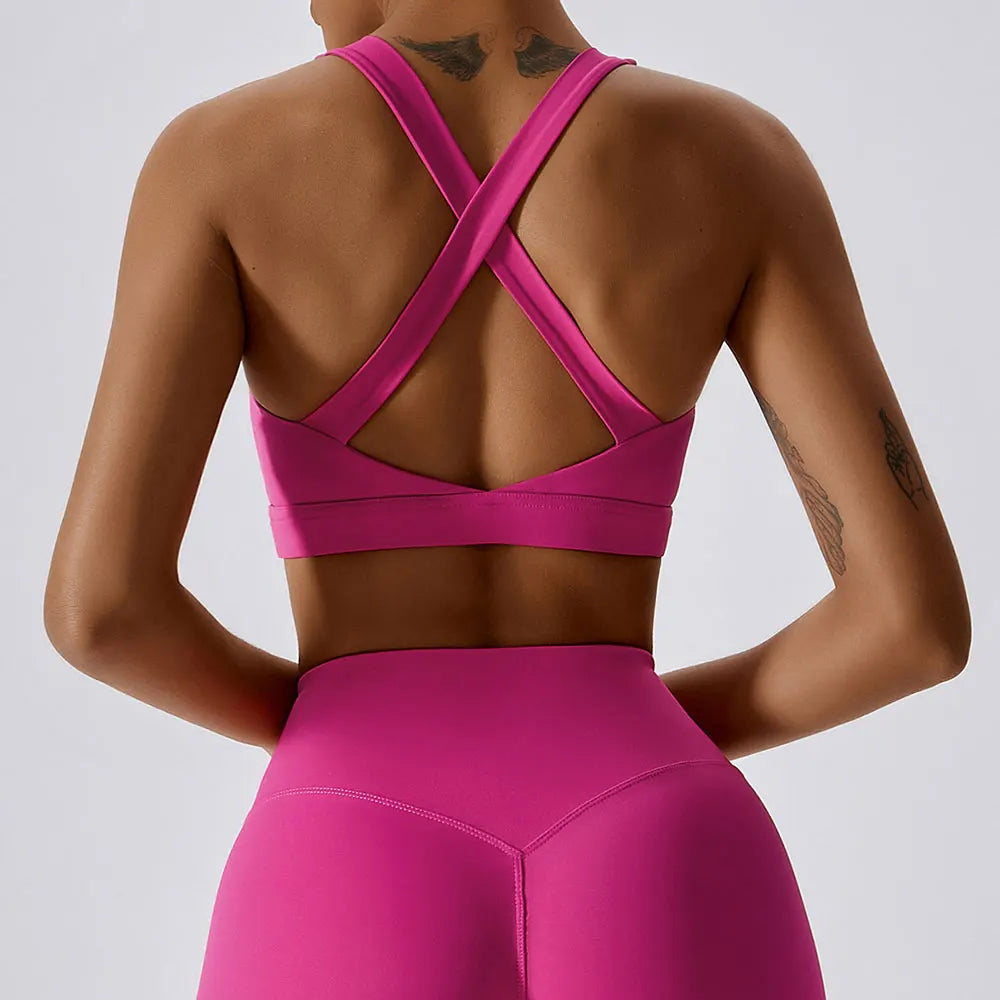 Crossed Shoulder Strap Yoga Bra Premium Nylon Spandex