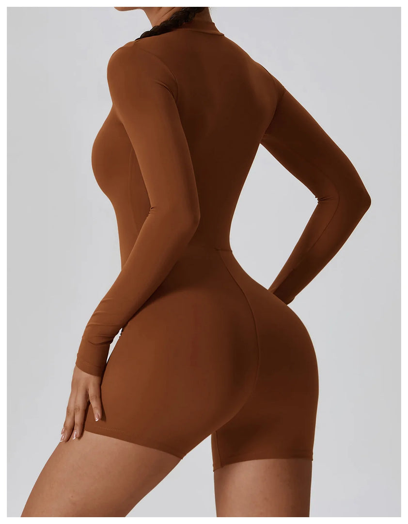 Zippered Long Sleeve Contour Yoga Jumpsuit Performance