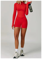 Load image into Gallery viewer, Seamless Contour Yoga Top With Zippered Long Sleeve
