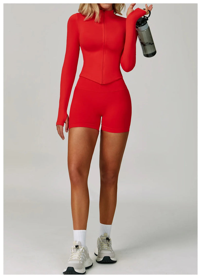 Seamless Contour Yoga Top With Zippered Long Sleeve